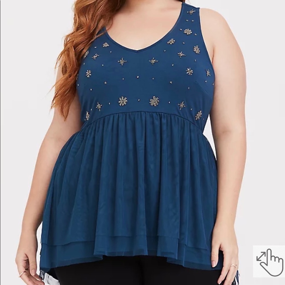 Torrid Blue mesh tulle embellished babydoll top